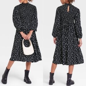 a new day Black and White Floral Long Sleeve Dress